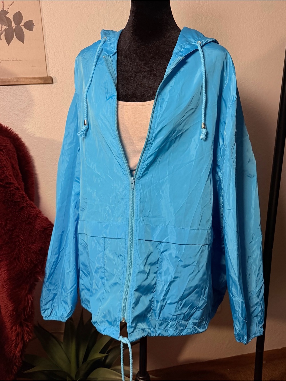 Lightweight Blue Hooded Windbreaker Jacket